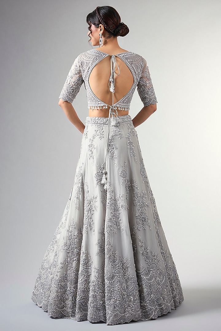 Blue Organza Cutdana Work Bridal Lehenga Set by Pallavi Poddar (India) at Pernia's Pop Up Shop