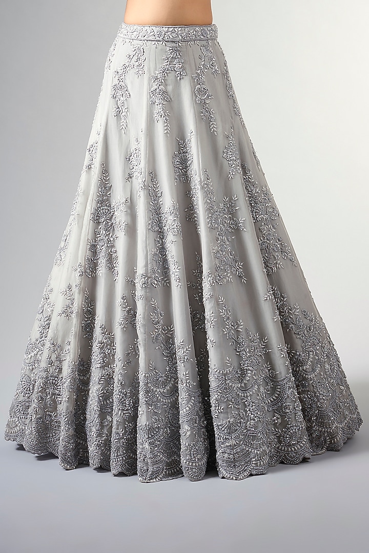 Blue Organza Cutdana Work Bridal Lehenga Set by Pallavi Poddar (India) at Pernia's Pop Up Shop