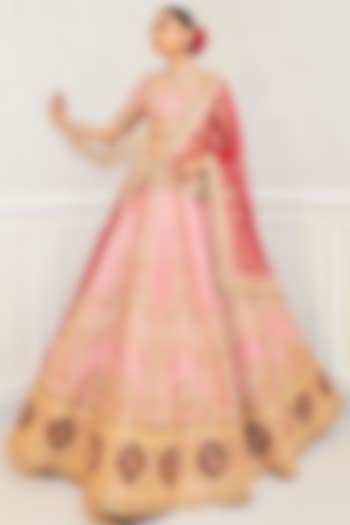 Pink Raw Silk Embroidered Bridal Lehenga Set by Pallavi Poddar (India) at Pernia's Pop Up Shop