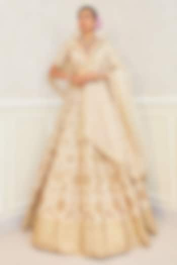 Ivory Raw Silk Zardosi Hand Work Bridal Lehenga Set by Pallavi Poddar (India) at Pernia's Pop Up Shop