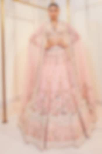 Pink Organza Resham Work Bridal Lehenga Set by Pallavi Poddar (India) at Pernia's Pop Up Shop