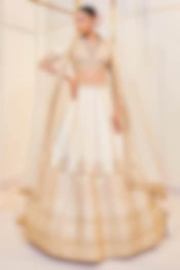 Ivory Raw Silk Zardosi Work Bridal Lehenga Set by Pallavi Poddar (India) at Pernia's Pop Up Shop