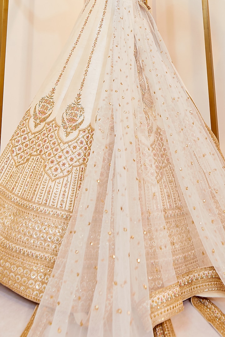 Ivory Raw Silk Zardosi Work Bridal Lehenga Set by Pallavi Poddar (India) at Pernia's Pop Up Shop