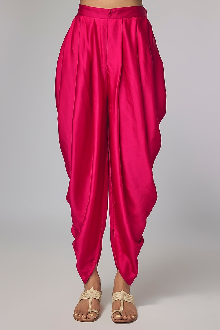 Rani Pink Satin Zardosi Hand Work Cape Set by Pallavi Poddar (India) at Pernia's Pop Up Shop