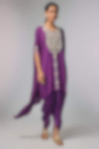 Purple Satin Zardosi Hand Work Cape Set by Pallavi Poddar (India) at Pernia's Pop Up Shop