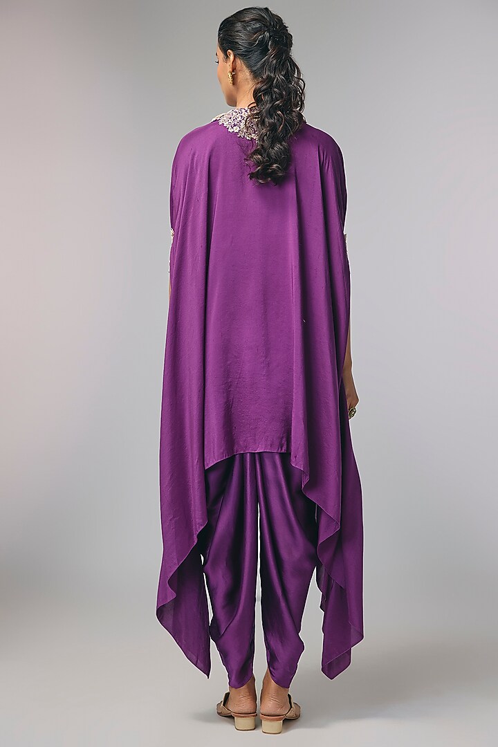 Purple Satin Zardosi Hand Work Cape Set by Pallavi Poddar (India) at Pernia's Pop Up Shop