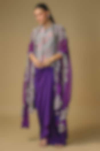 Purple Dupion Silk Draped Skirt Set by Pallavi Poddar (India) at Pernia's Pop Up Shop