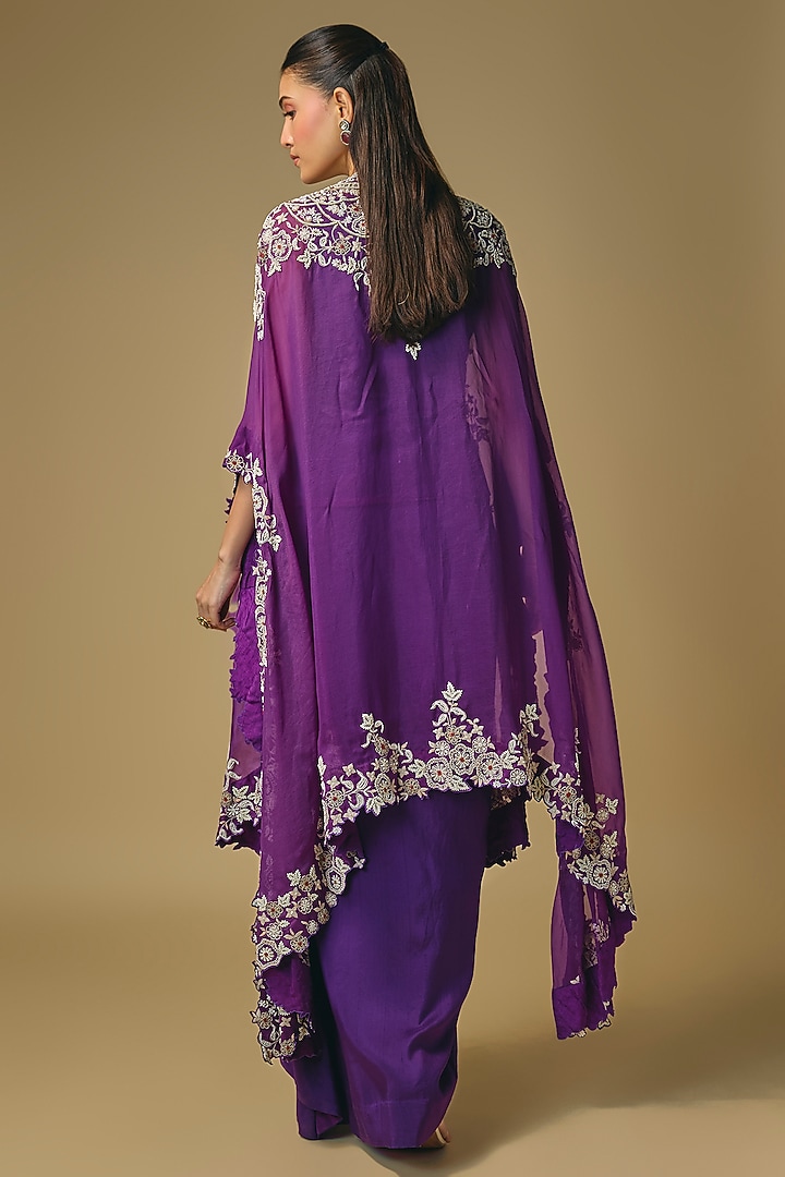 Purple Dupion Silk Draped Skirt Set by Pallavi Poddar (India) at Pernia's Pop Up Shop