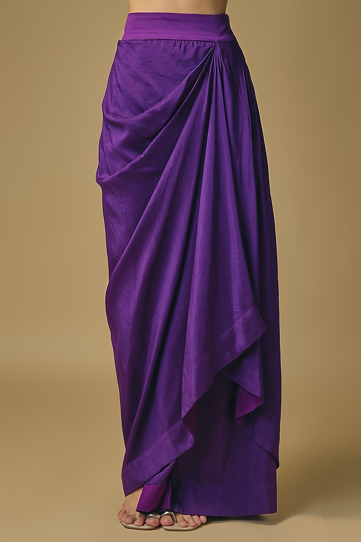 Purple Dupion Silk Draped Skirt Set by Pallavi Poddar (India) at Pernia's Pop Up Shop