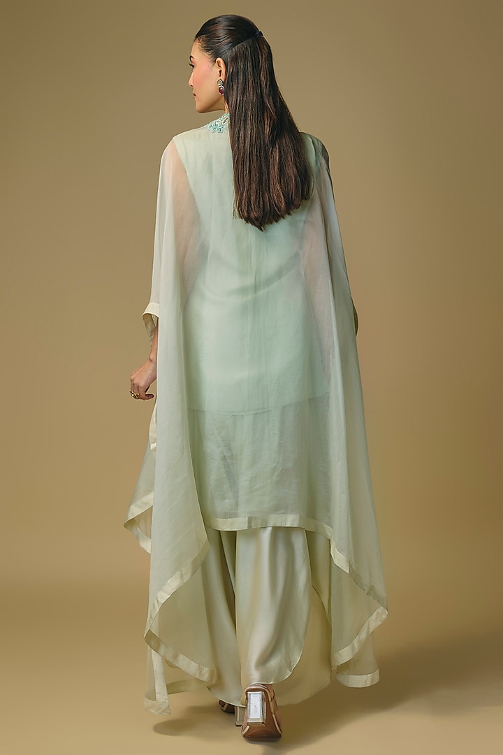 Aqua Blue Organza & Satin Zardosi Work Cape Set by Pallavi Poddar (India) at Pernia's Pop Up Shop