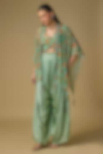 Aqua Blue Georgette & Satin Dhoti Set by Pallavi Poddar (India) at Pernia's Pop Up Shop