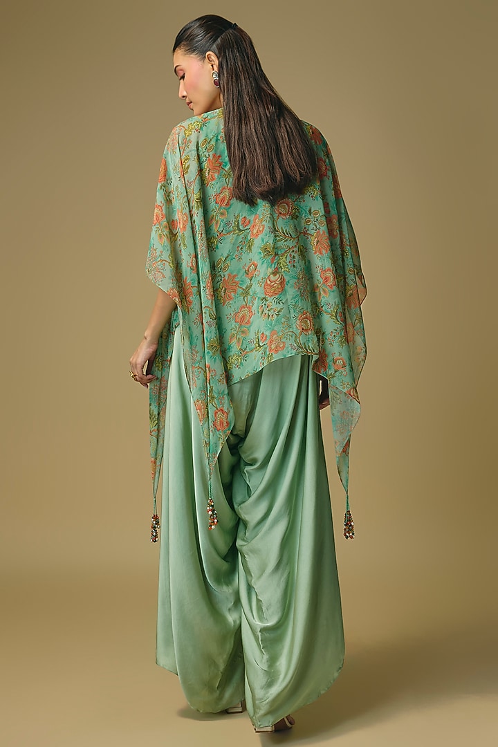 Aqua Blue Georgette & Satin Dhoti Set by Pallavi Poddar (India) at Pernia's Pop Up Shop