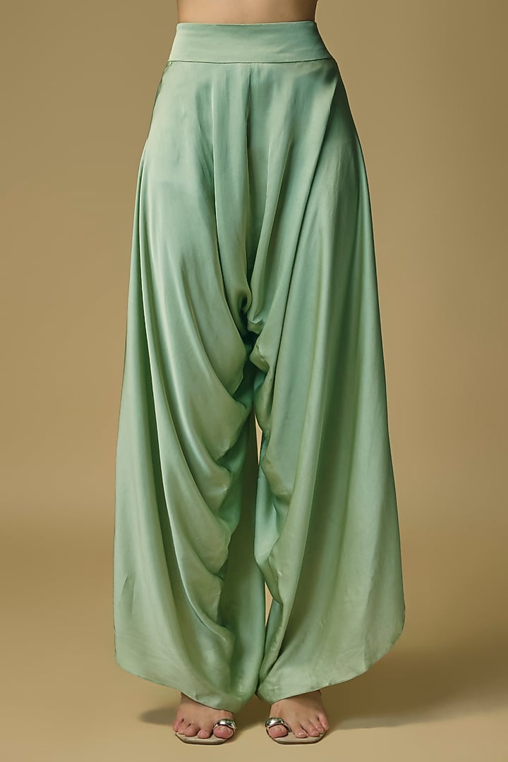 Aqua Blue Georgette & Satin Dhoti Set by Pallavi Poddar (India) at Pernia's Pop Up Shop
