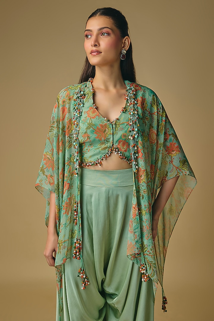 Aqua Blue Georgette & Satin Dhoti Set by Pallavi Poddar (India) at Pernia's Pop Up Shop