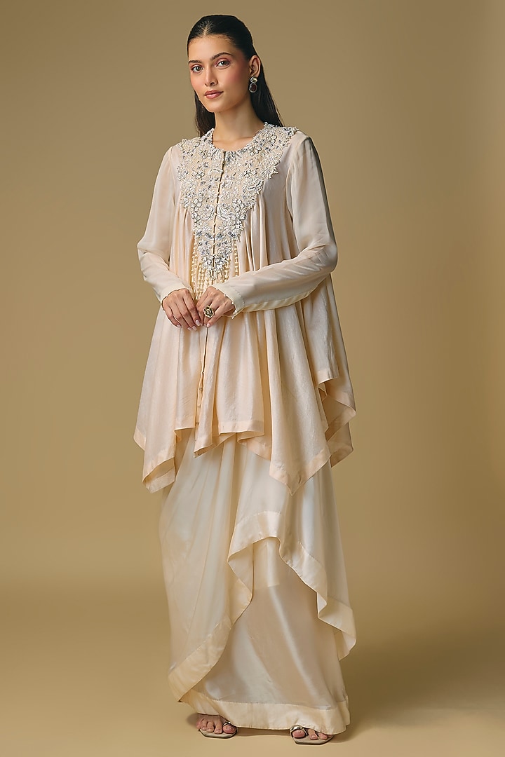 Ivory Chanderi & Satin Skirt Set by Pallavi Poddar (India) at Pernia's Pop Up Shop