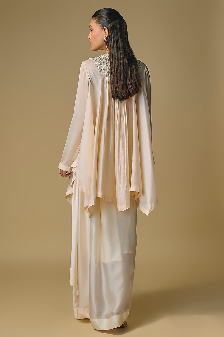 Ivory Chanderi & Satin Skirt Set by Pallavi Poddar (India) at Pernia's Pop Up Shop