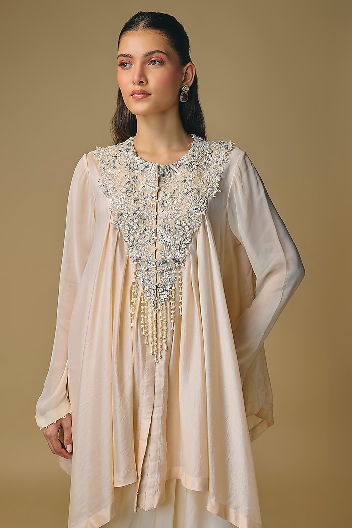 Ivory Chanderi & Satin Skirt Set by Pallavi Poddar (India) at Pernia's Pop Up Shop