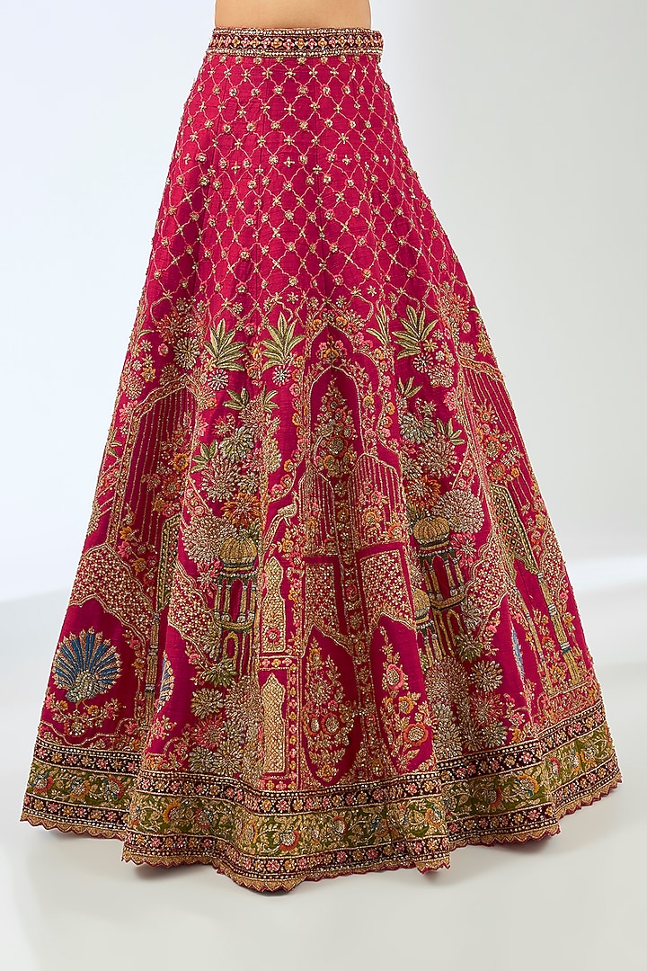 Red Silk Resham Hand Embroidered Bridal Lehenga Set by Pallavi Poddar (India) at Pernia's Pop Up Shop