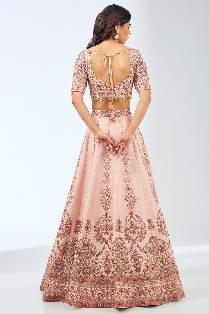Light Pink Silk Resham Hand Embroidered Bridal Lehenga Set by Pallavi Poddar (India) at Pernia's Pop Up Shop