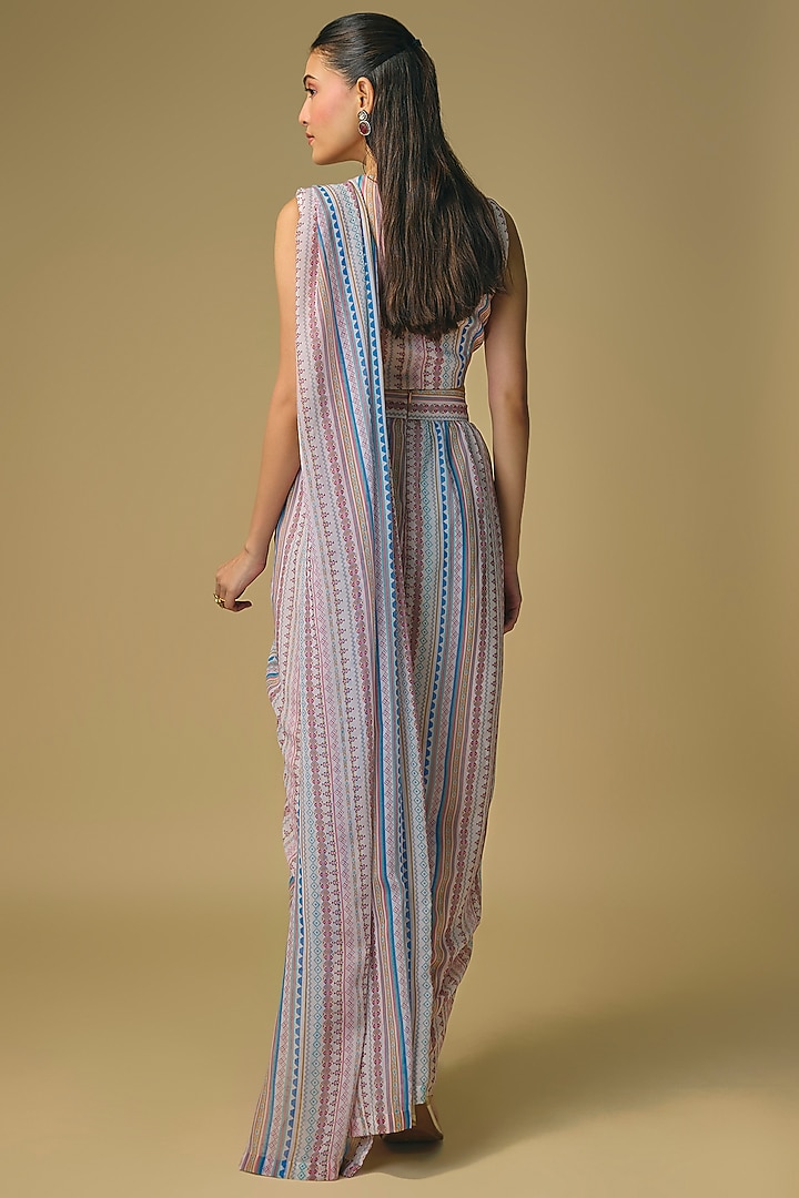 Multi-Colored Georgette Draped Party Wear Saree Set by Pallavi Poddar (India) at Pernia's Pop Up Shop