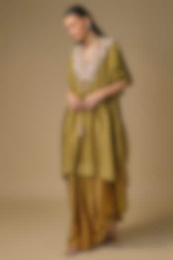Mehendi Green Dupion Silk Zardosi Work Kaftan Set by Pallavi Poddar (India) at Pernia's Pop Up Shop