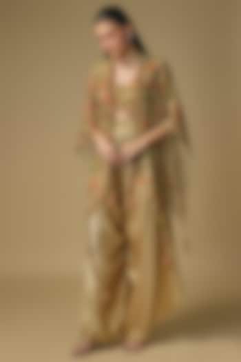 Beige Georgette & Satin Dhoti Set by Pallavi Poddar (India) at Pernia's Pop Up Shop