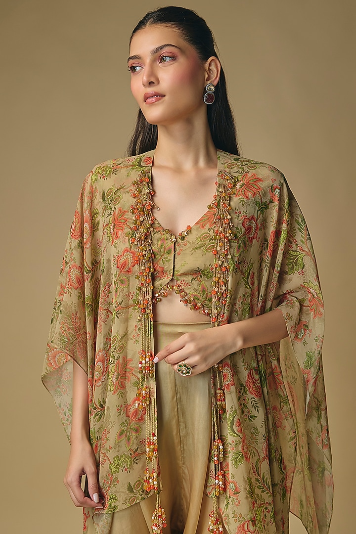 Beige Georgette & Satin Dhoti Set by Pallavi Poddar (India) at Pernia's Pop Up Shop