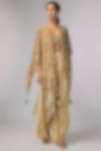 Beige Georgette & Satin Dhoti Set by Pallavi Poddar (India) at Pernia's Pop Up Shop