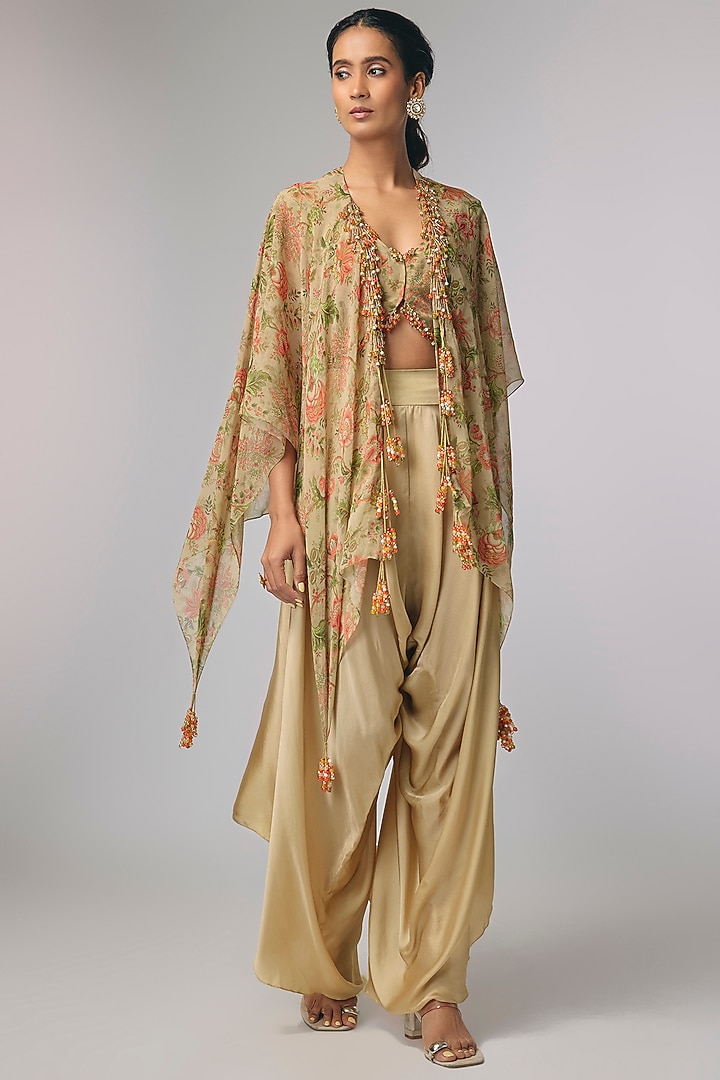 Beige Georgette & Satin Dhoti Set by Pallavi Poddar (India) at Pernia's Pop Up Shop