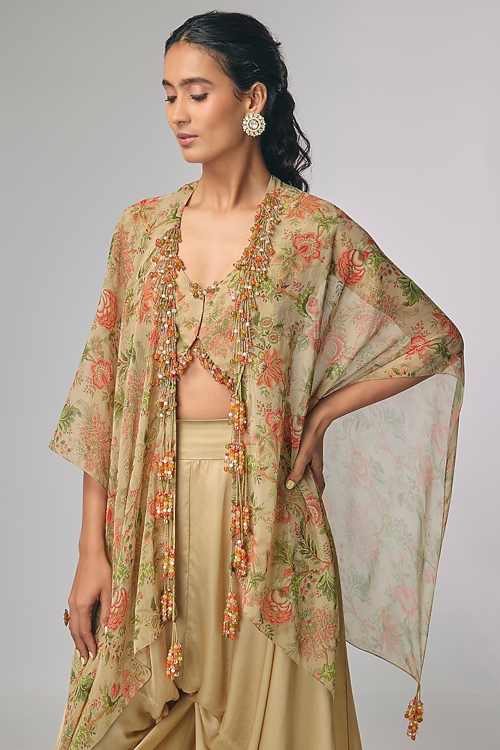 Beige Georgette & Satin Dhoti Set by Pallavi Poddar (India) at Pernia's Pop Up Shop
