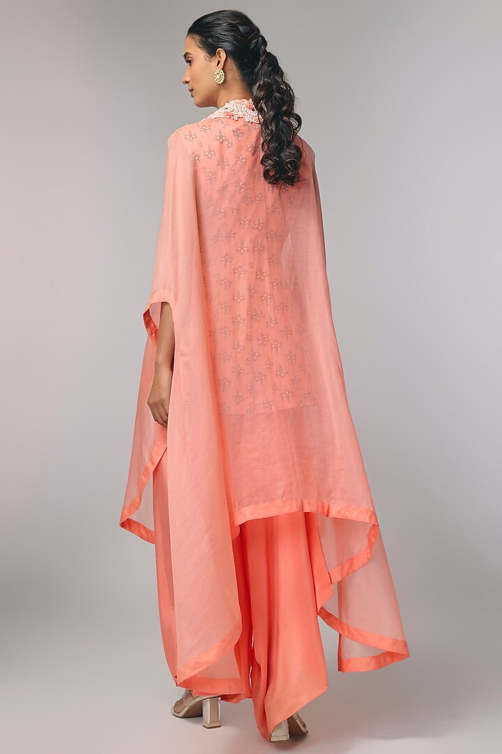 Pink Organza Zardosi Hand Work Cape Set by Pallavi Poddar (India) at Pernia's Pop Up Shop
