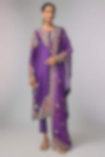 Purple Organza Zardosi Hand Work Kurta Set by Pallavi Poddar (India) at Pernia's Pop Up Shop