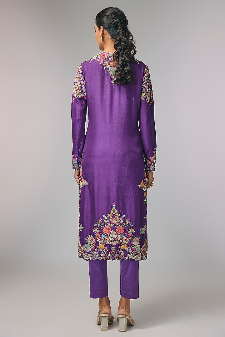 Purple Organza Zardosi Hand Work Kurta Set by Pallavi Poddar (India) at Pernia's Pop Up Shop