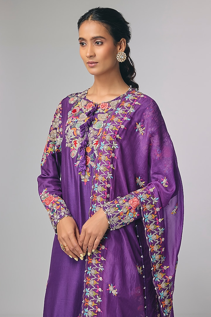 Purple Organza Zardosi Hand Work Kurta Set by Pallavi Poddar (India) at Pernia's Pop Up Shop