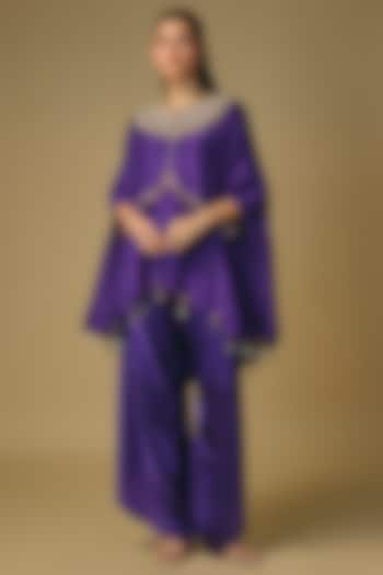 Purple Dupion Silk Zardosi Work Cape Set by Pallavi Poddar (India) at Pernia's Pop Up Shop