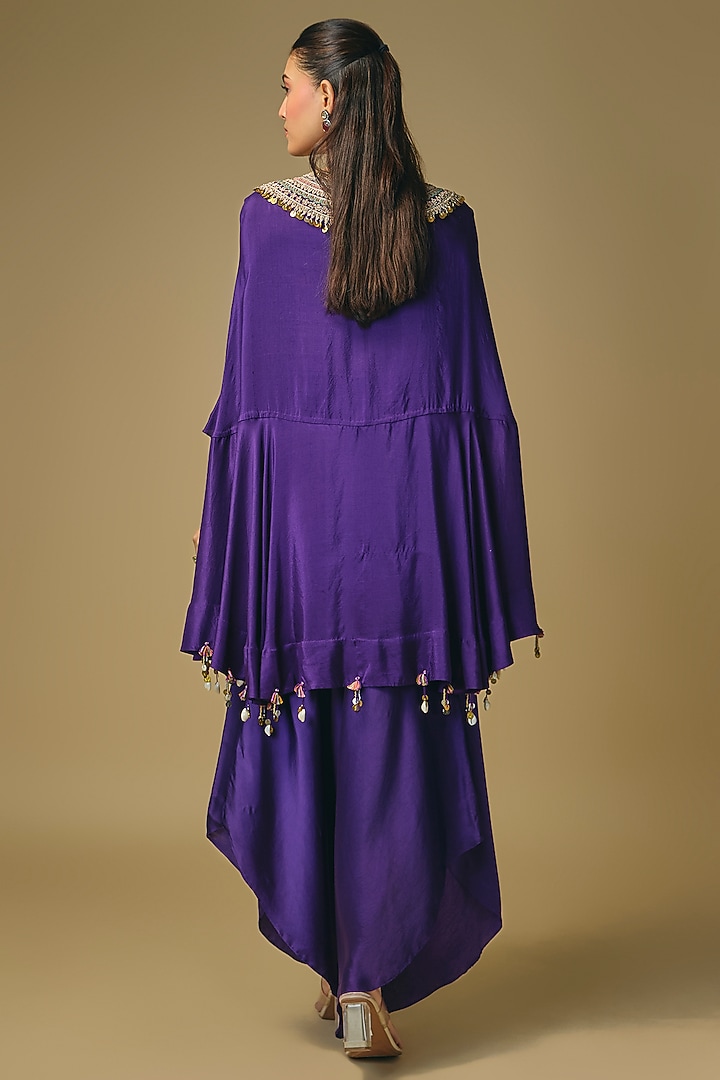 Purple Dupion Silk Zardosi Work Cape Set by Pallavi Poddar (India) at Pernia's Pop Up Shop