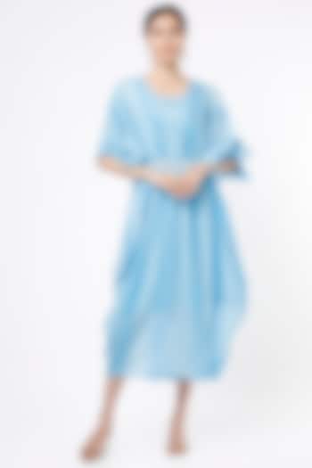 Sky Blue Printed Kaftan Dress With Slip & Belt by Palak & Mehak