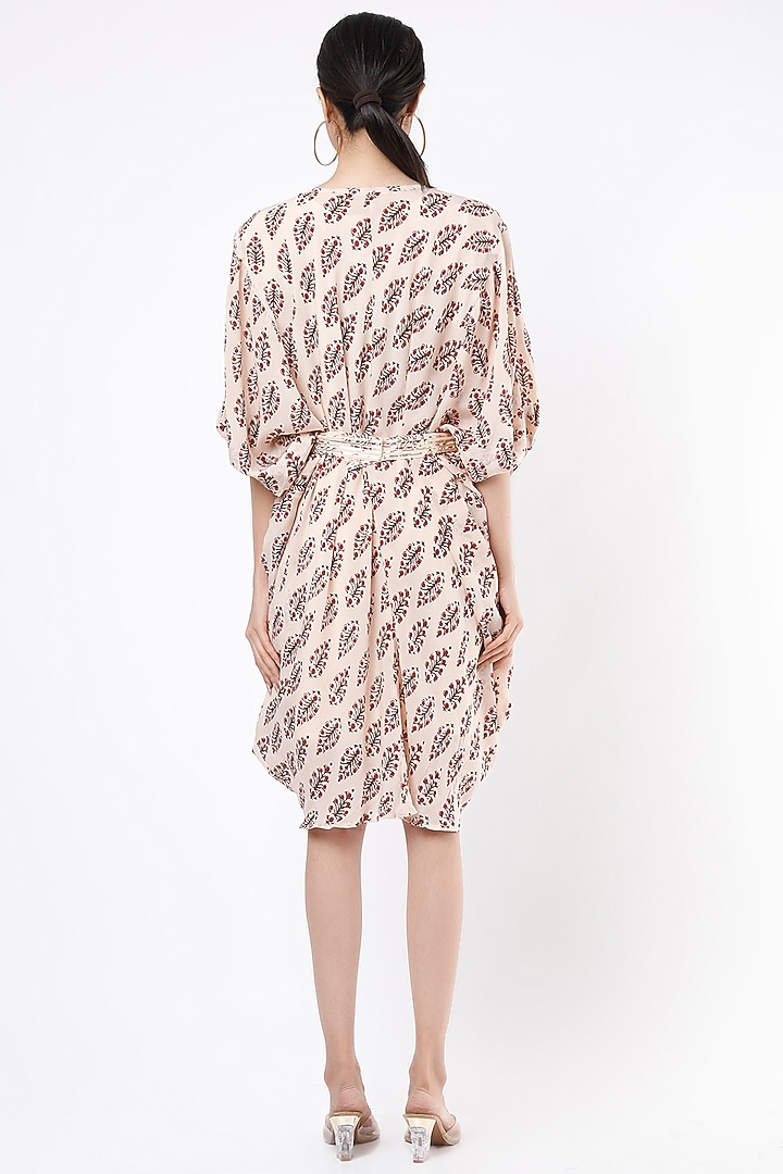 Peach Block Printed Kaftan Summer Dress With Belt by Palak & Mehak at Pernia's Pop Up Shop