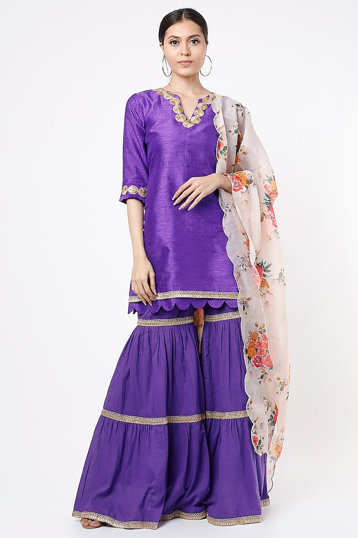Purple Cotton Silk Sharara Set by Palak & Mehak