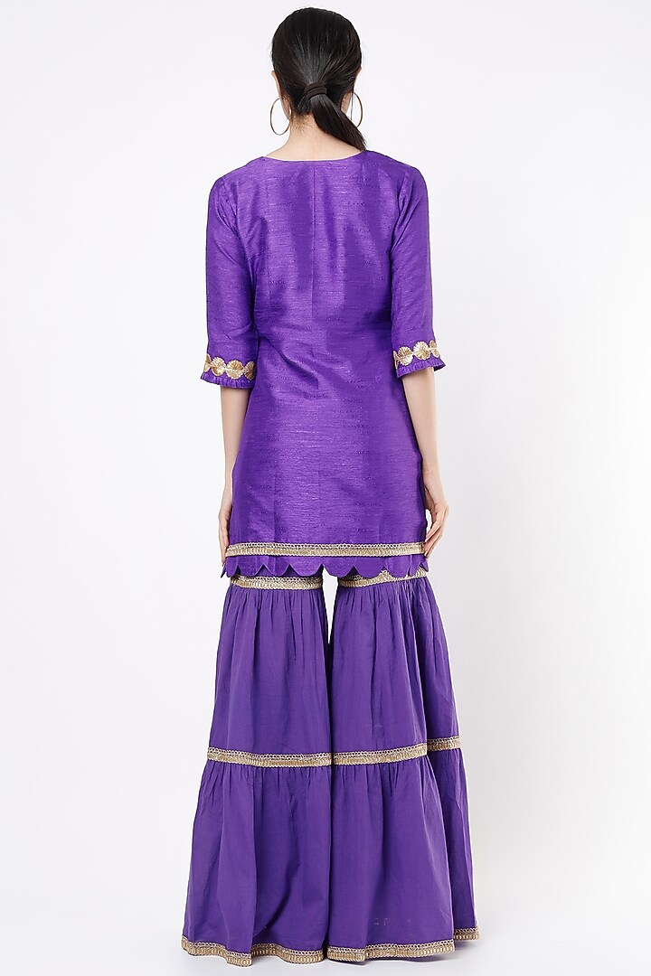 Purple Cotton Silk Party Wear Sharara Set by Palak & Mehak at Pernia's Pop Up Shop