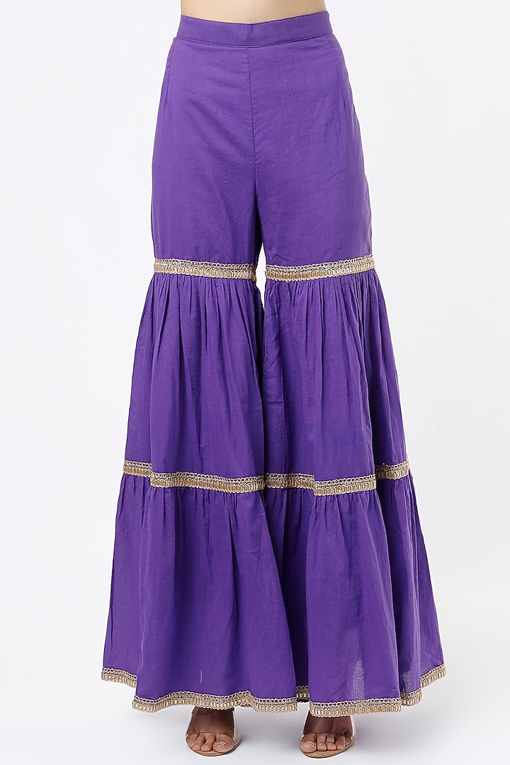 Purple Cotton Silk Party Wear Sharara Set by Palak & Mehak at Pernia's Pop Up Shop