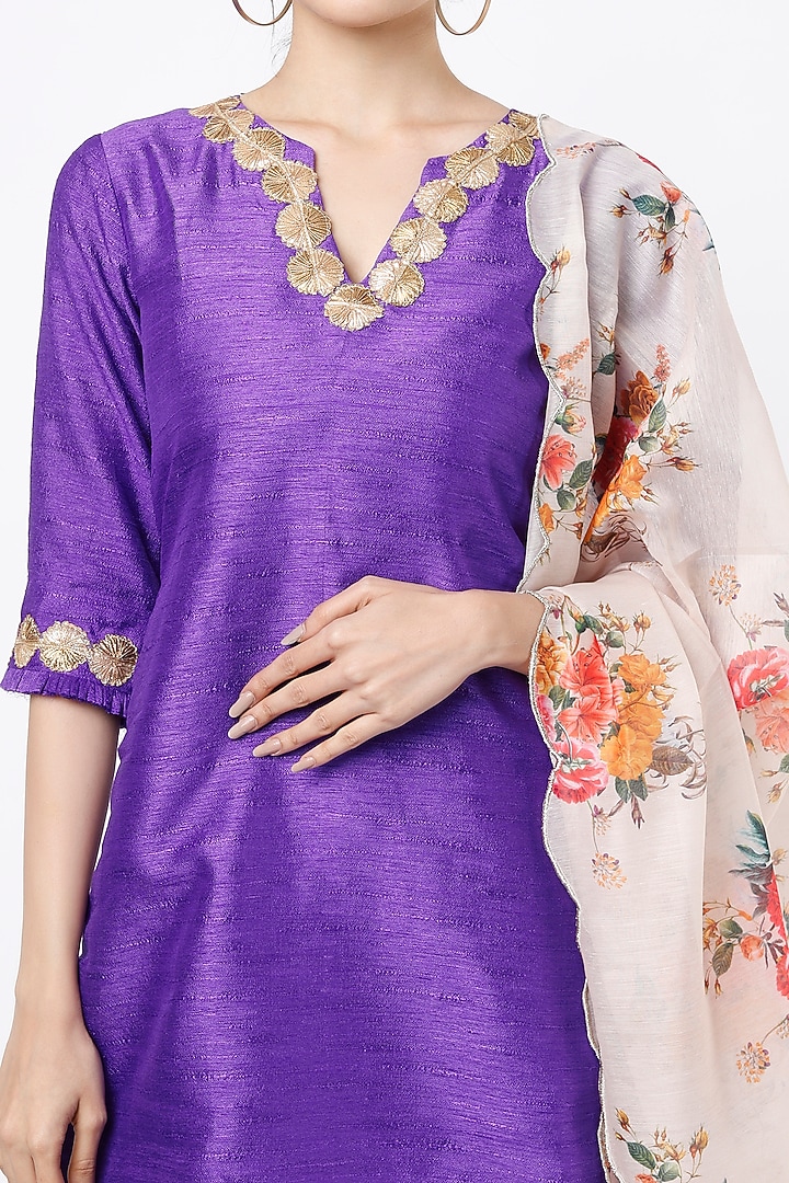 Purple Cotton Silk Party Wear Sharara Set by Palak & Mehak at Pernia's Pop Up Shop