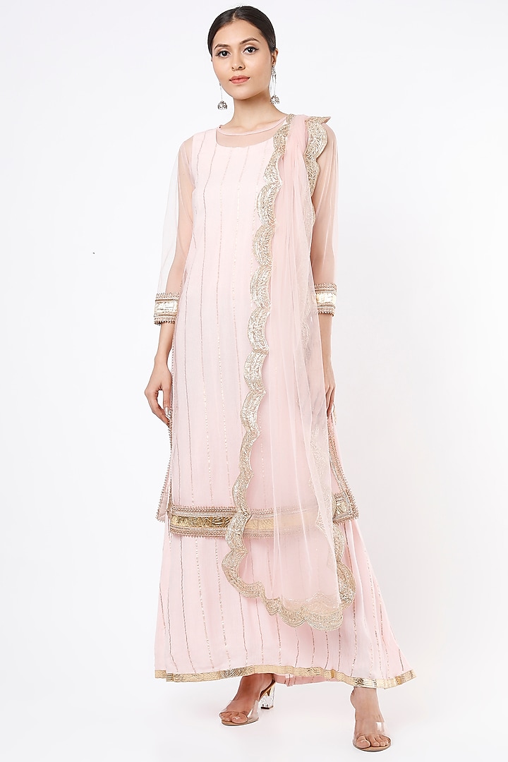 Blush Pink Modal Kurta With Dupatta by Palak & Mehak
