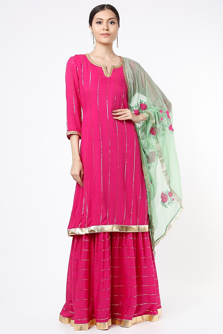 Rani Pink Lurex Modal Kurta With Dupatta by Palak & Mehak at Pernia's Pop Up Shop