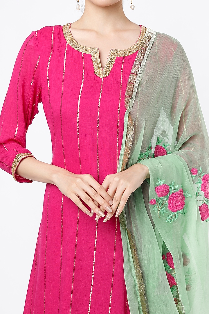 Rani Pink Lurex Modal Kurta With Dupatta by Palak & Mehak at Pernia's Pop Up Shop