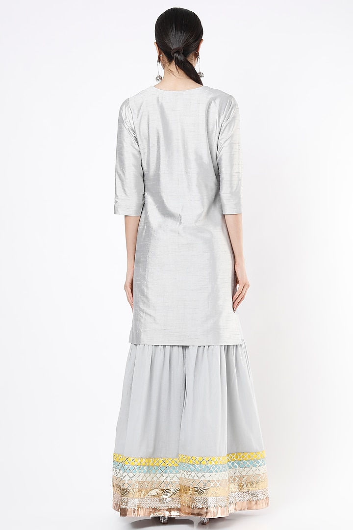 Grey Cotton Silk Party Wear Sharara Set by Palak & Mehak at Pernia's Pop Up Shop