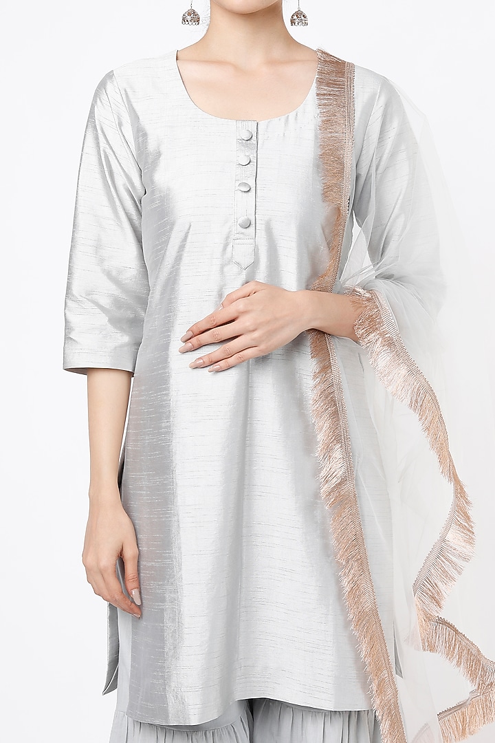 Grey Cotton Silk Party Wear Sharara Set by Palak & Mehak at Pernia's Pop Up Shop