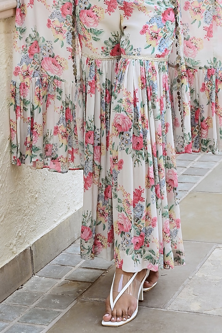 Multi-Colored Pure Crepe Floral Printed Cape Set by Palak & Mehak at Pernia's Pop Up Shop