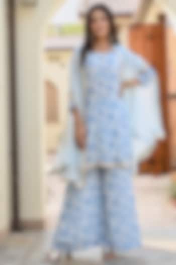 Blue & Ivory Pure Crepe Kurta Set by Palak & Mehak at Pernia's Pop Up Shop