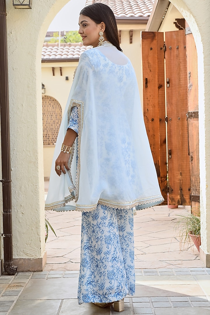 Blue & Ivory Pure Crepe Kurta Set by Palak & Mehak at Pernia's Pop Up Shop